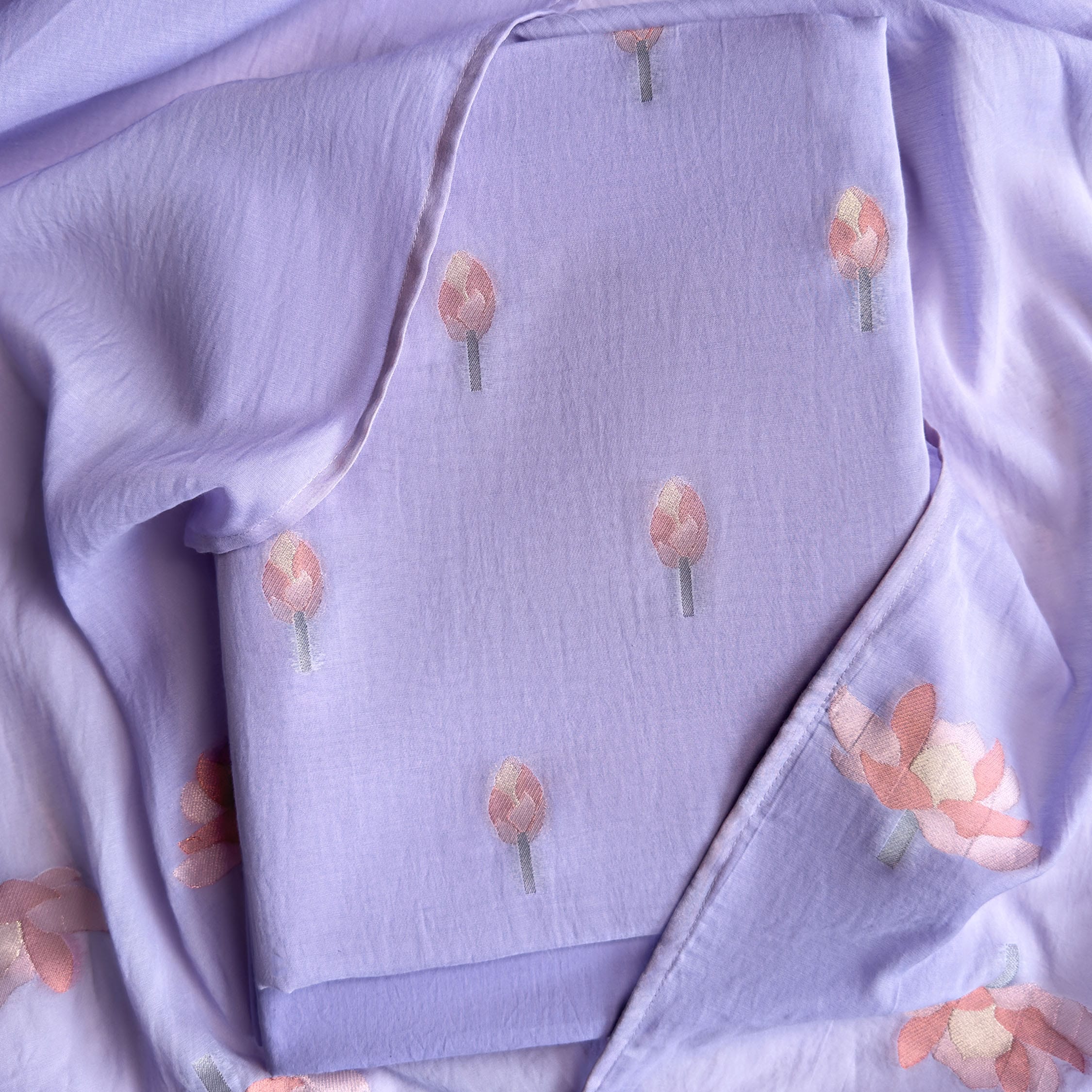 Lotus Jamdani Unstitched Suit Unstitched Suit Pastel Lilac Suit Set