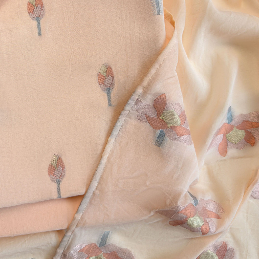 Lotus Jamdani Unstitched Suit Unstitched Suit Salmon Peach Suit Set