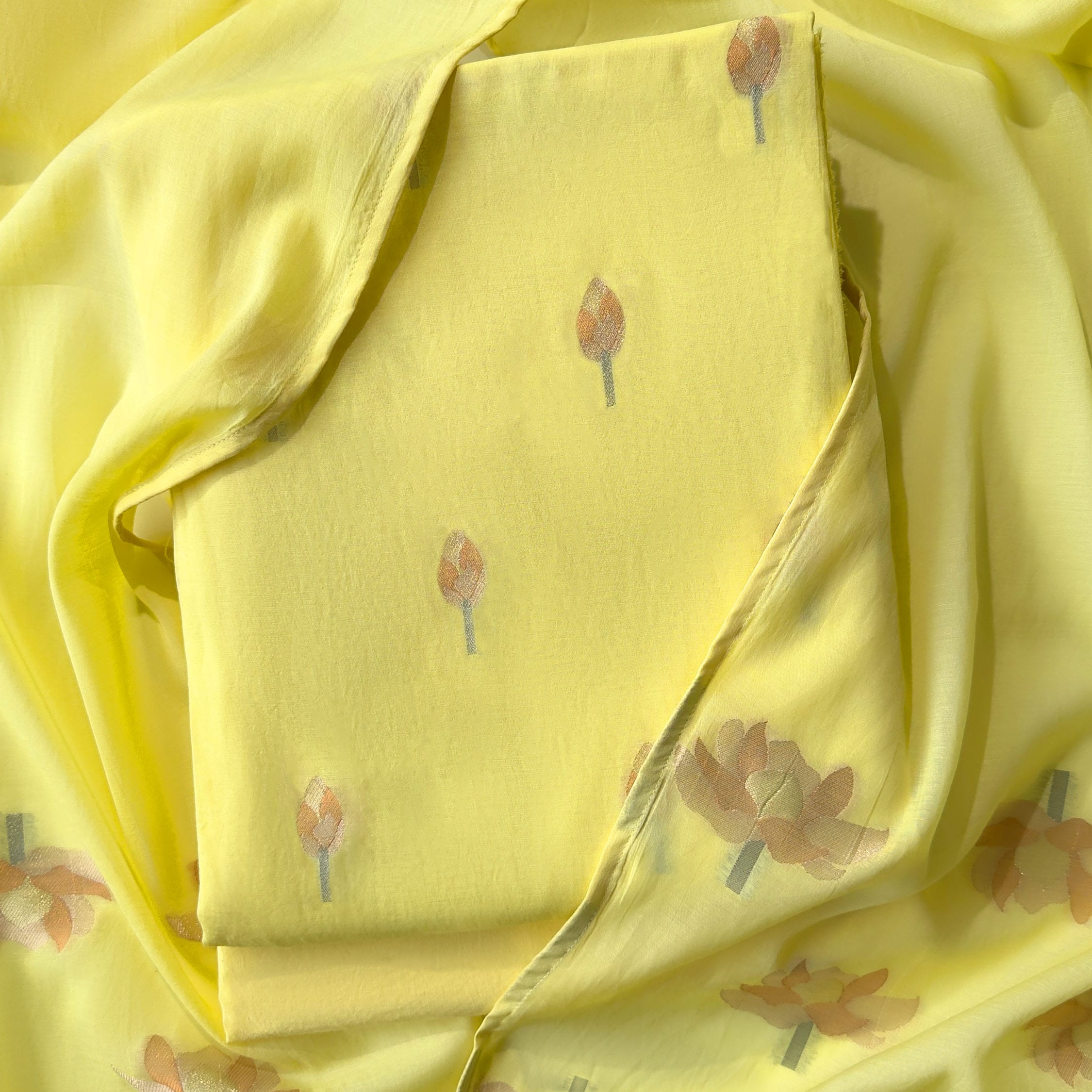 Lotus Jamdani Unstitched Suit Unstitched Suit Summer Yellow Suit Set