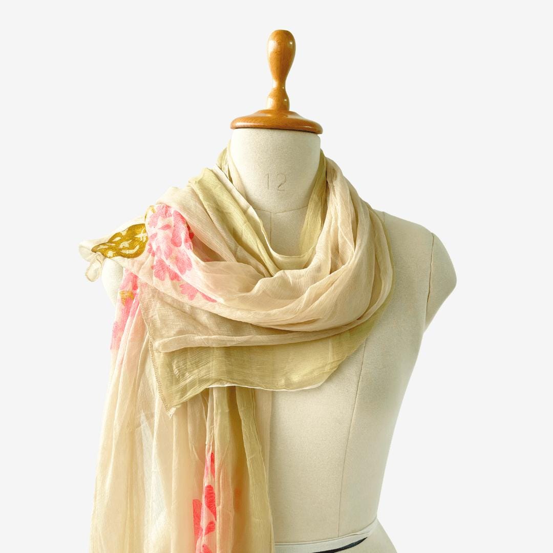 Mix Dupatta Dupatta Beige & Pink Chiffon Dupatta