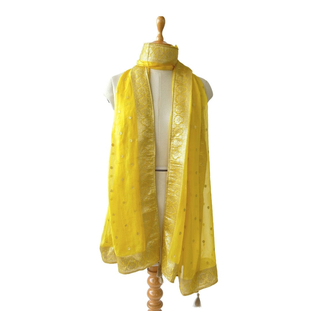 Mix Dupatta Dupatta Bright Yellow & Gold Traditional Woven Pure Organza Dupatta (Width 33 Inches | 2.4 Meter)