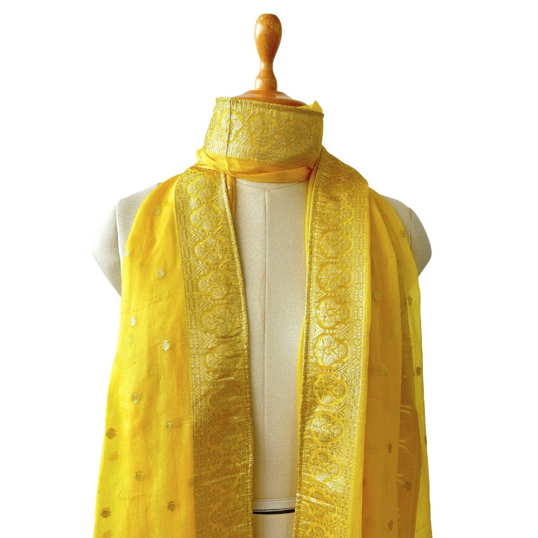 Mix Dupatta Dupatta Bright Yellow & Gold Traditional Woven Pure Organza Dupatta (Width 33 Inches | 2.4 Meter)