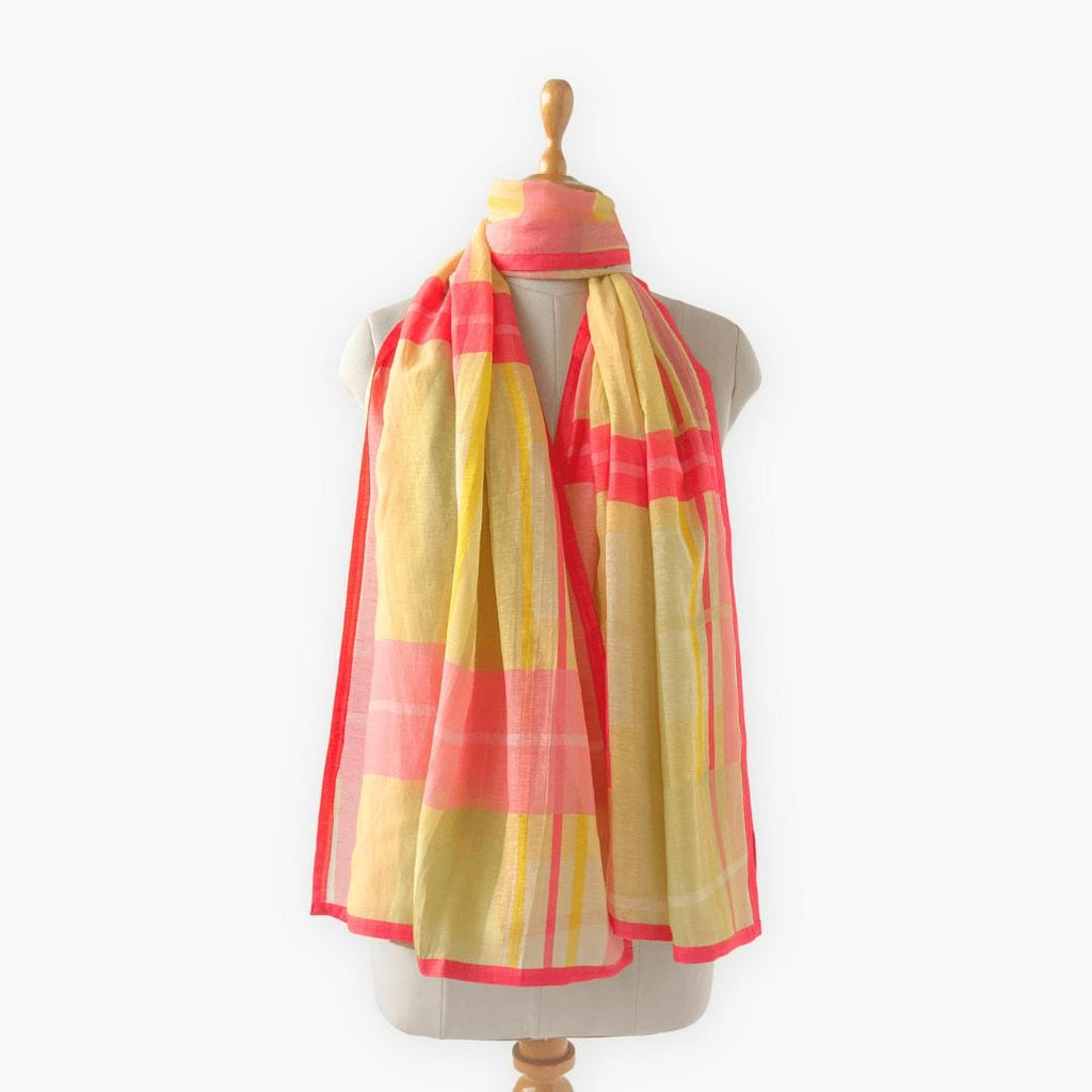 Mix Dupatta Dupatta Coral Pink & Yellow Linen Dupatta
