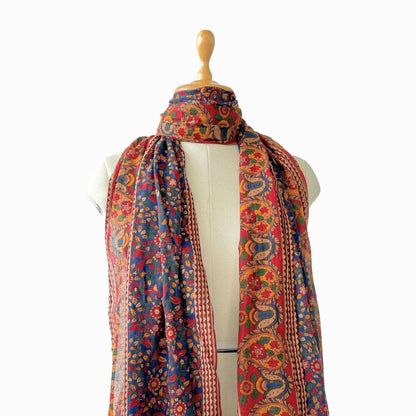 Mix Dupatta Dupatta Dark Blue & Orange Kalamkari Hand Block Printed Pure Cotton Stole (Width 33 Inches | 2.2 Meter)