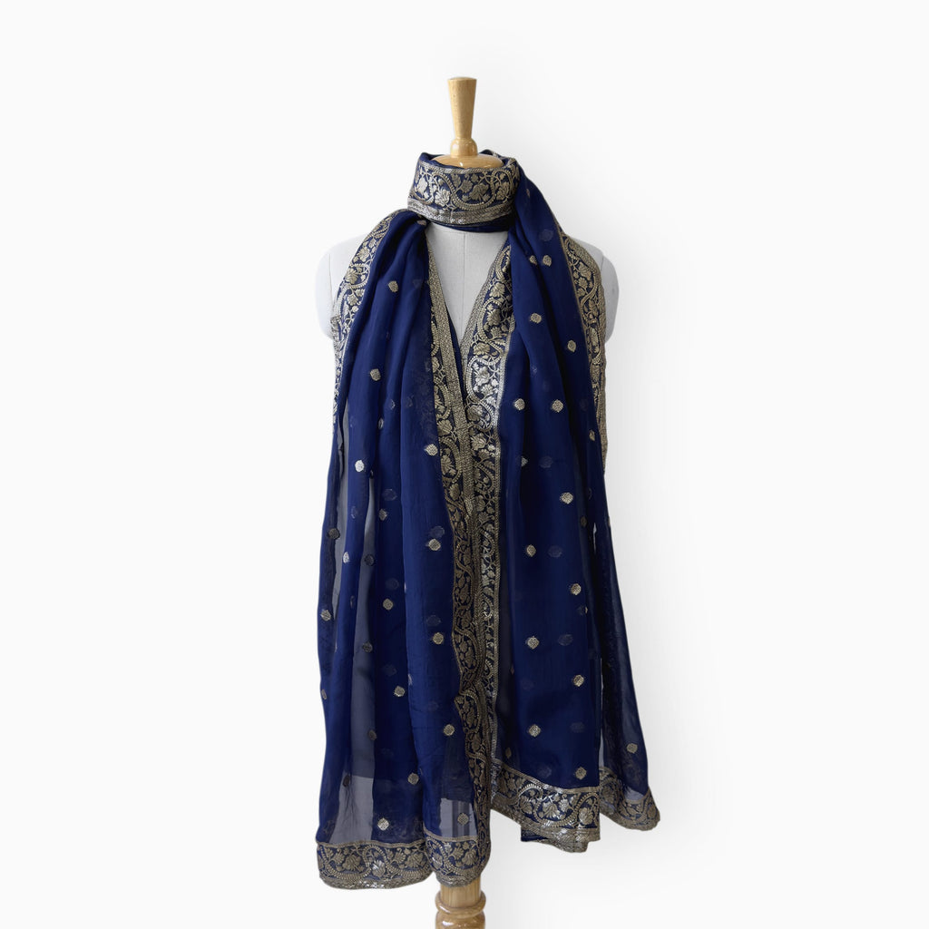 Mix Dupatta Dupatta Dark Blue Traditional Woven Pure Organza Dupatta