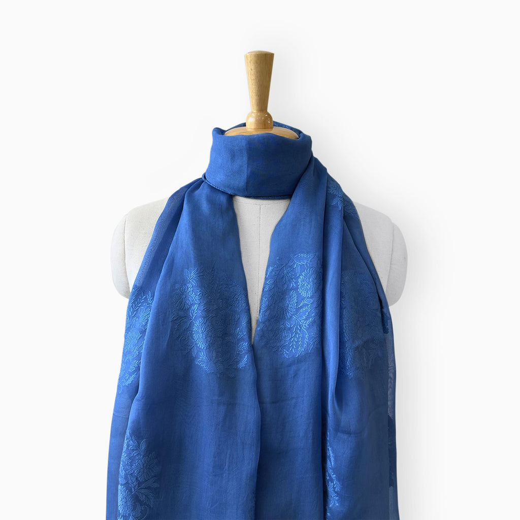 Mix Dupatta Dupatta Denim Blue & Fern Green Ombre Pure Mul Chanderi Duppata