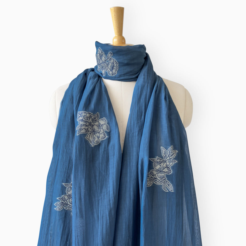 Mix Dupatta Dupatta Denim Blue Mul Chanderi Dupatta
