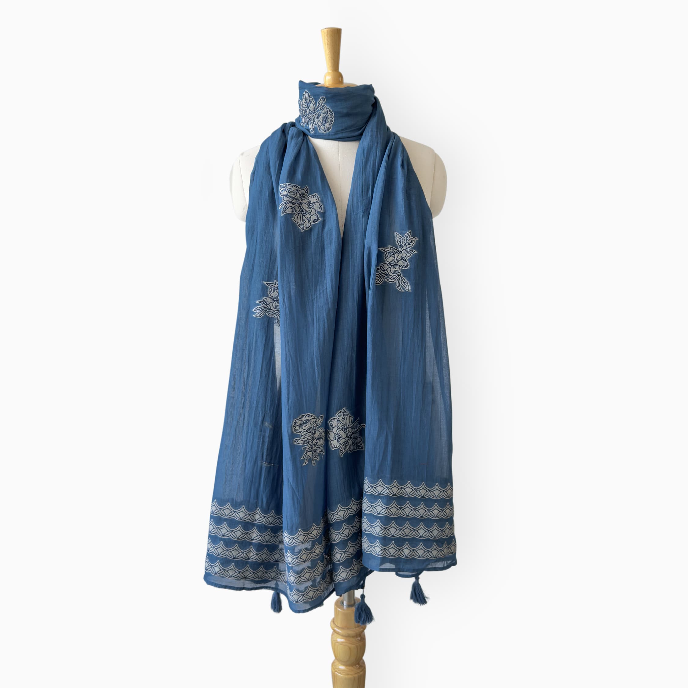 Mix Dupatta Dupatta Denim Blue Mul Chanderi Dupatta
