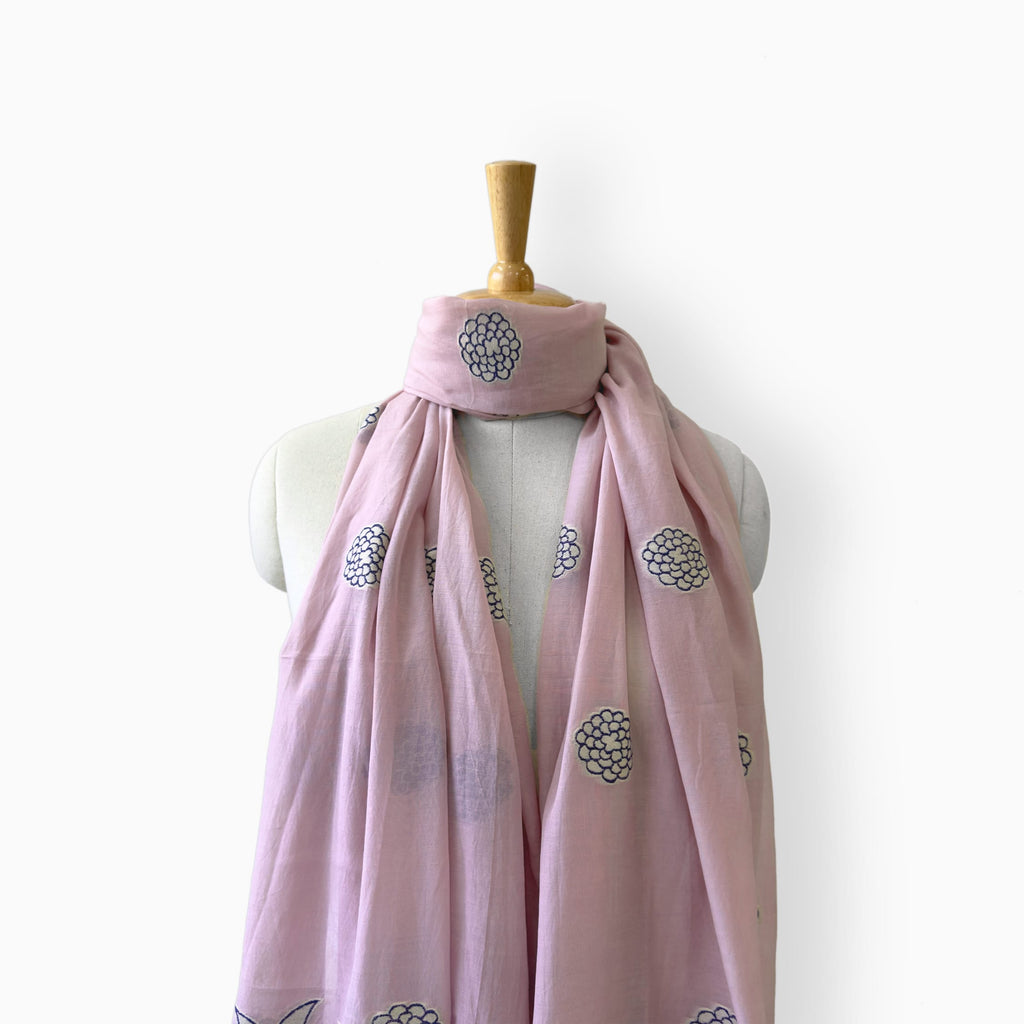 Mix Dupatta Dupatta Dusty Lilac Garden Of Marrigold Woven Applique Pure Mul Chanderi Dupatta