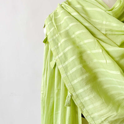 Mix Dupatta Dupatta Fern Green Stripes Woven Pure Mul Cotton Dupatta (Width 36 Inches)