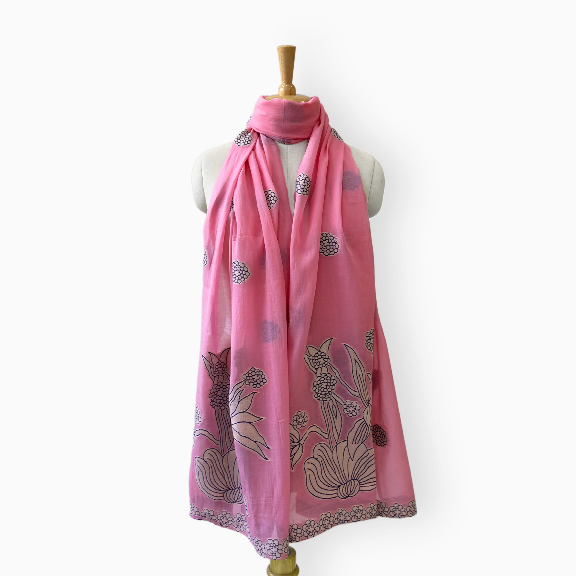 Mix Dupatta Dupatta Hot Pink Garden Of Marrigold Woven Applique Pure Mul Chanderi Dupatta