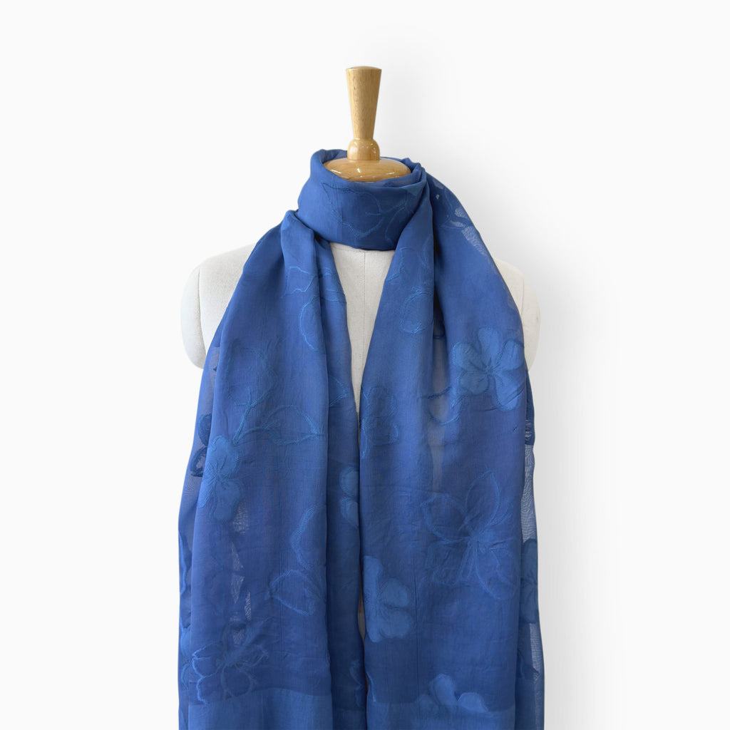 Mix Dupatta Dupatta Indigo Blue Floral Woven Pure Mul Chanderi Duppata