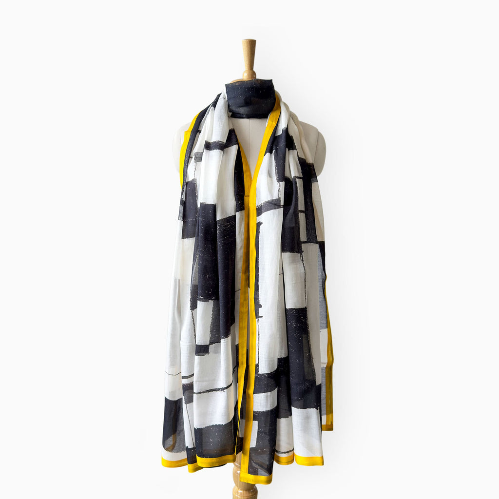Mix Dupatta Dupatta Ivory & Black Mul Chanderi Dupatta