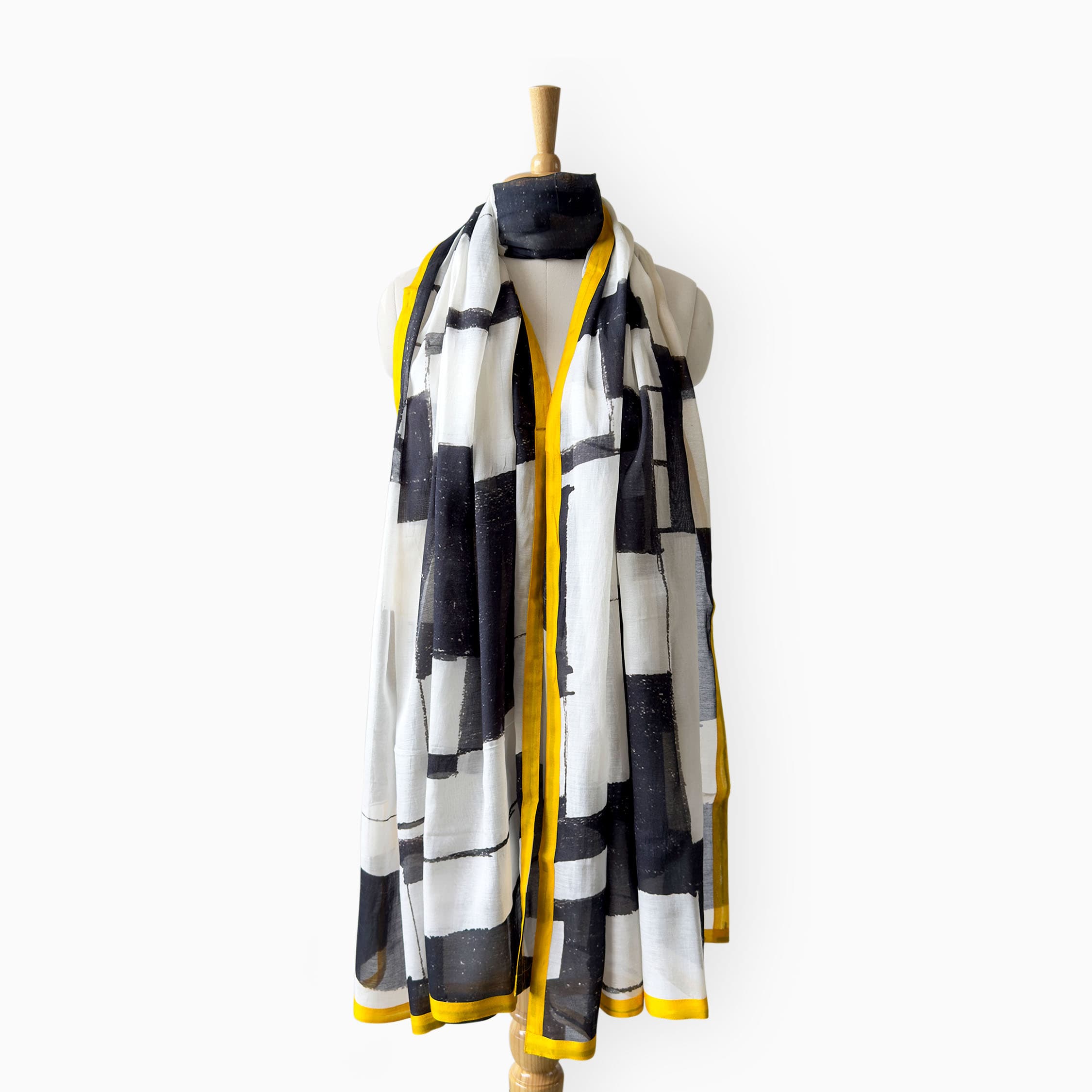 Mix Dupatta Dupatta Ivory & Black Mul Chanderi Dupatta
