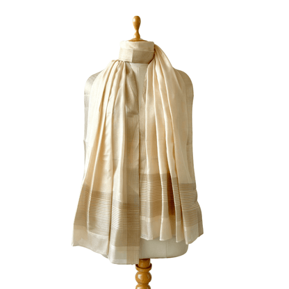 Mix Dupatta Dupatta Khaki & Gold Stripes Woven Tussar Silk Dupatta