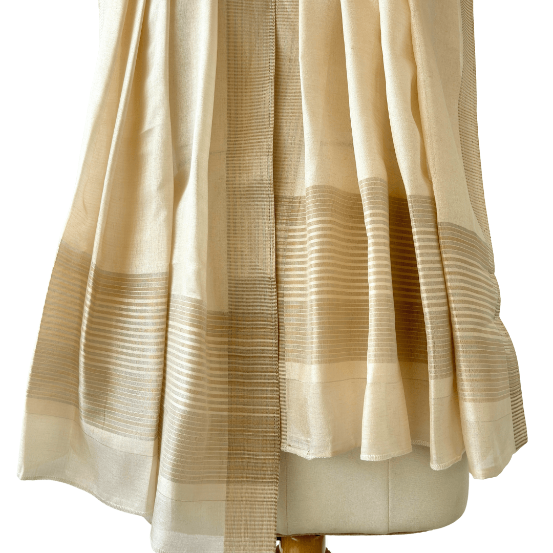 Mix Dupatta Dupatta Khaki & Gold Stripes Woven Tussar Silk Dupatta