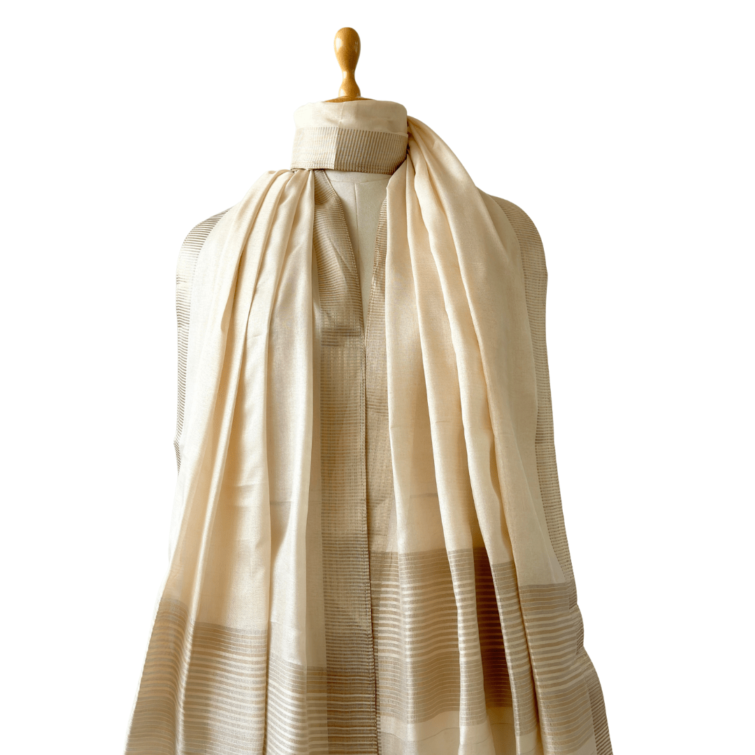 Mix Dupatta Dupatta Khaki & Gold Stripes Woven Tussar Silk Dupatta