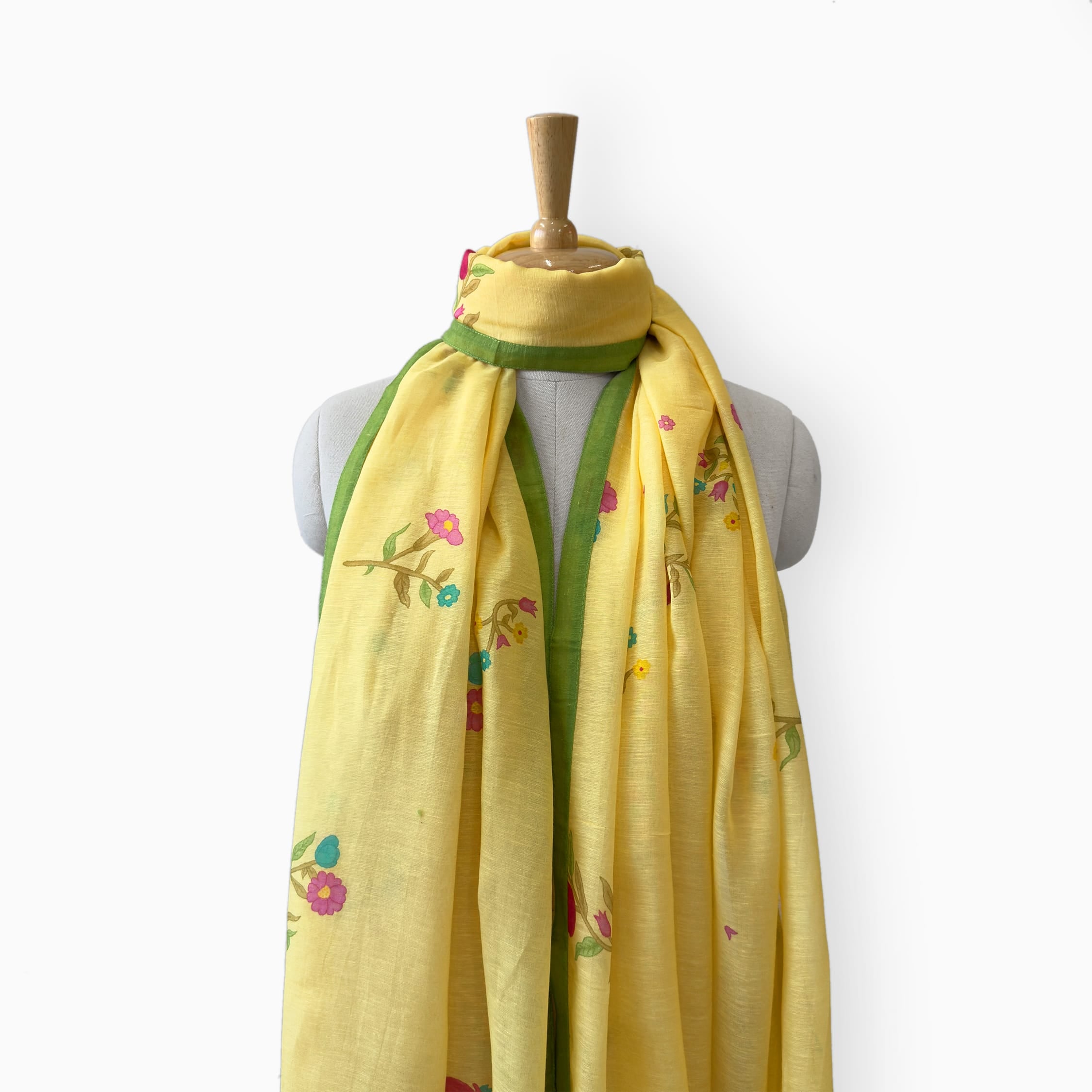 Mix Dupatta Dupatta Lemon Yellow Floral Printed Pure Linen Dupatta