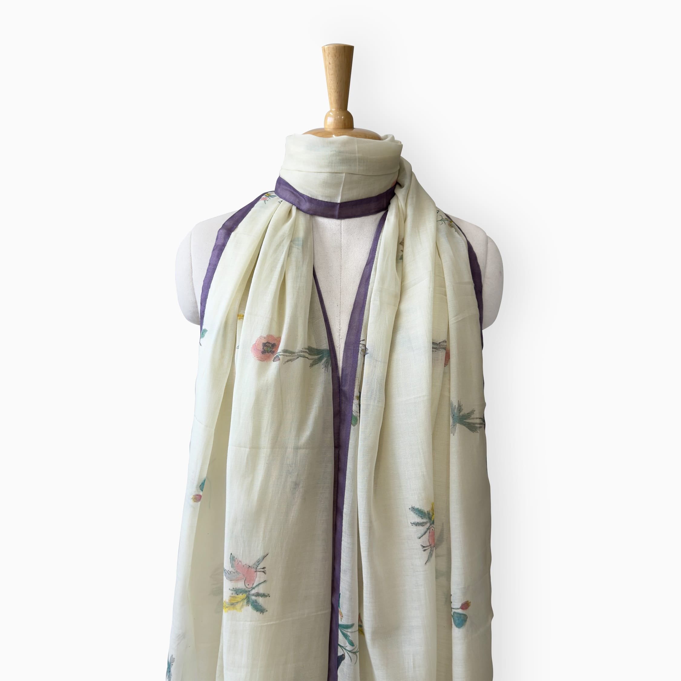 Mix Dupatta Dupatta Off-White & Dusty Violet Mul Chanderi Dupatta
