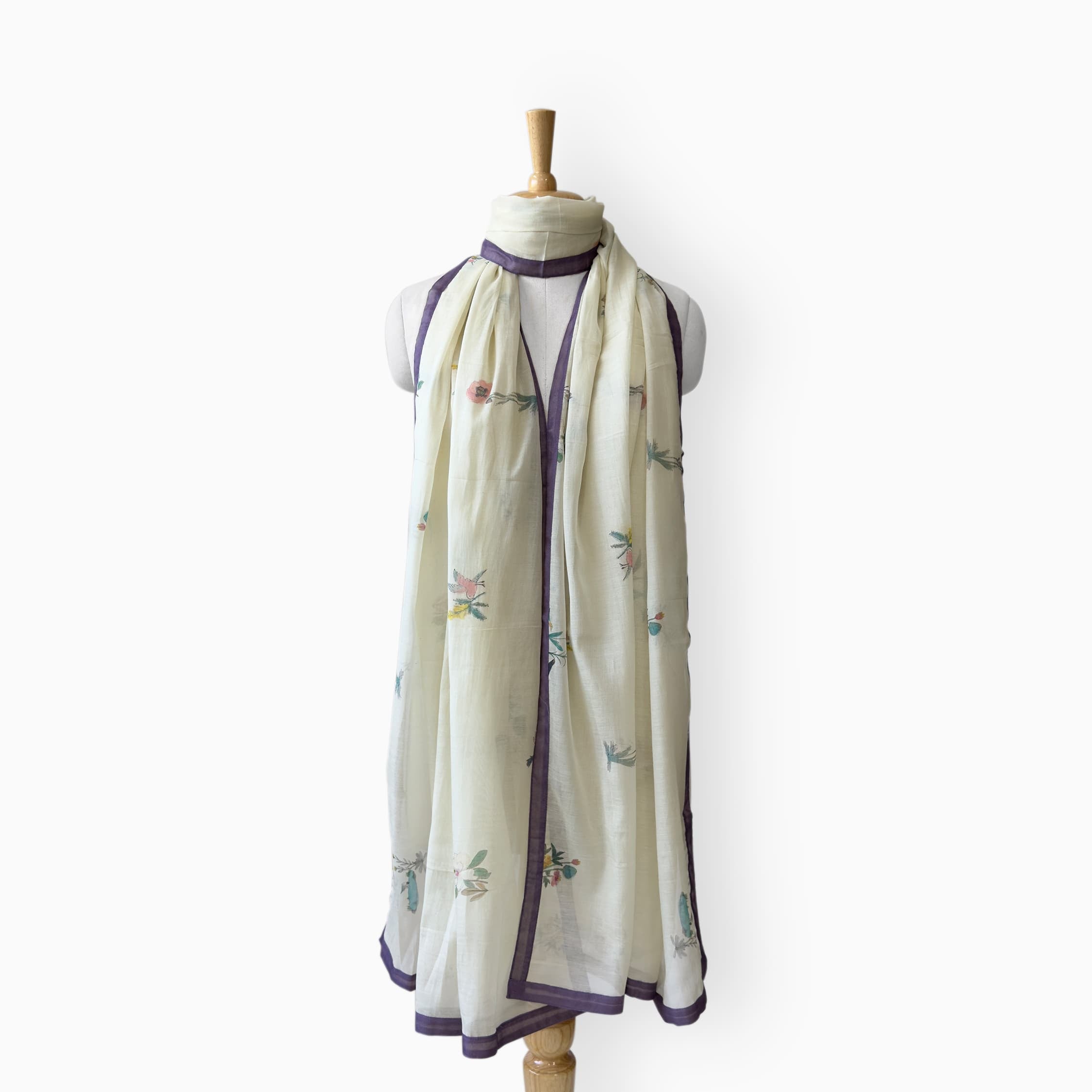 Mix Dupatta Dupatta Off-White & Dusty Violet Mul Chanderi Dupatta