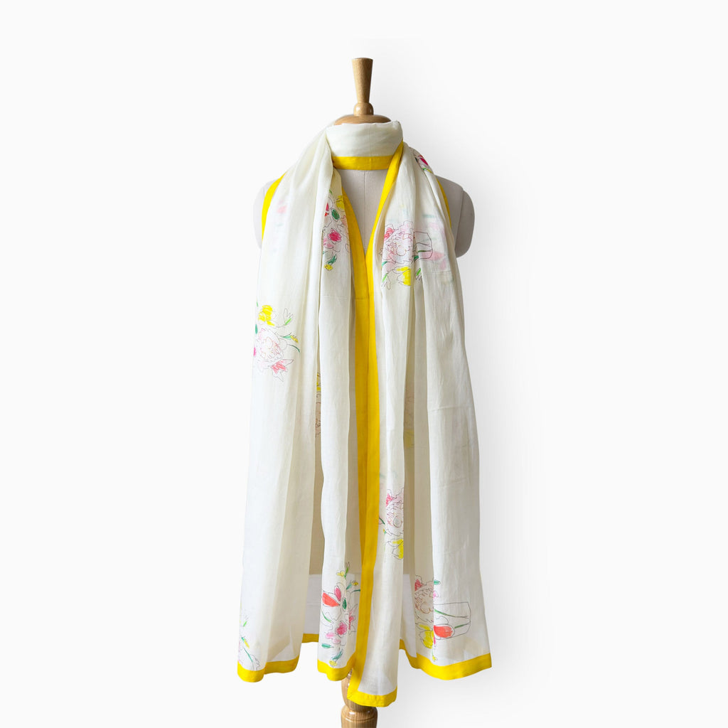 Mix Dupatta Dupatta Off-White & Yellow Mul Chanderi Dupatta