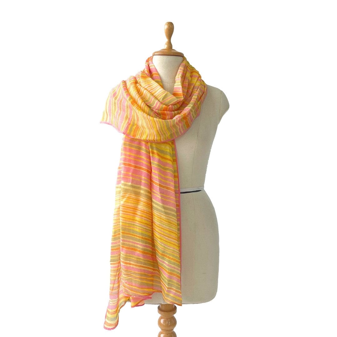 Mix Dupatta Dupatta Peach & Yellow Leheriya Printed Pure Linen Stole (Width 34 Inches | 1.8 Meter)