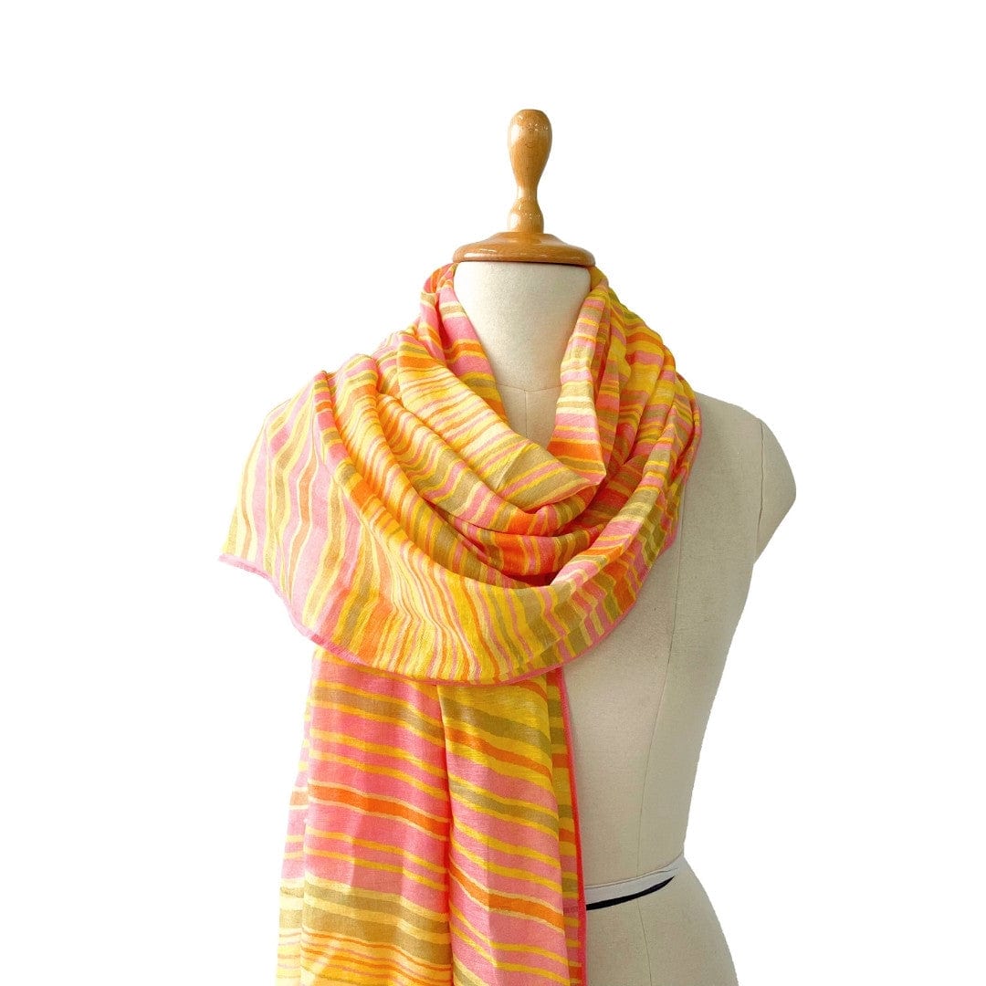 Mix Dupatta Dupatta Peach & Yellow Leheriya Printed Pure Linen Stole (Width 34 Inches | 1.8 Meter)