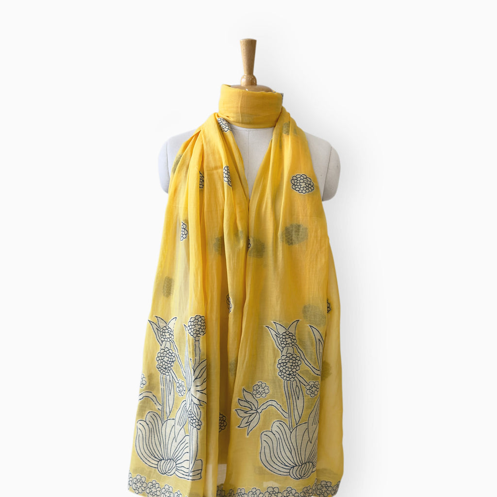 Mix Dupatta Dupatta Summer Yellow Garden Of Marrigold Woven Applique Pure Mul Chanderi Dupatta