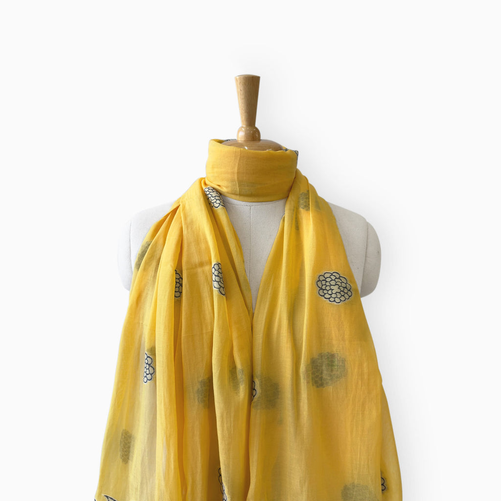 Mix Dupatta Dupatta Summer Yellow Garden Of Marrigold Woven Applique Pure Mul Chanderi Dupatta