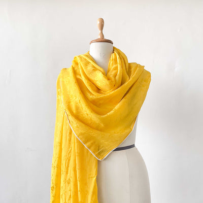 Mix Dupatta Dupatta Sunny Yellow Floral Jaal Woven Pure Crepe Dupatta (Width 44 Inches)