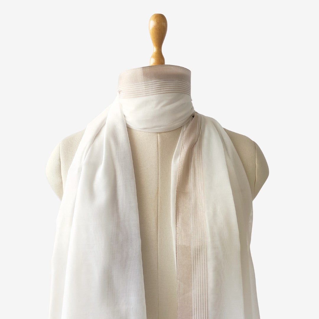 Mix Dupatta Dupatta White & Copper Stripes Woven Chander Dupatta (Width 38 Inches | 2.4 Meter)