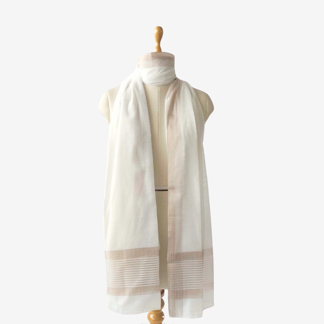 Mix Dupatta Dupatta White & Copper Stripes Woven Chander Dupatta (Width 38 Inches | 2.4 Meter)