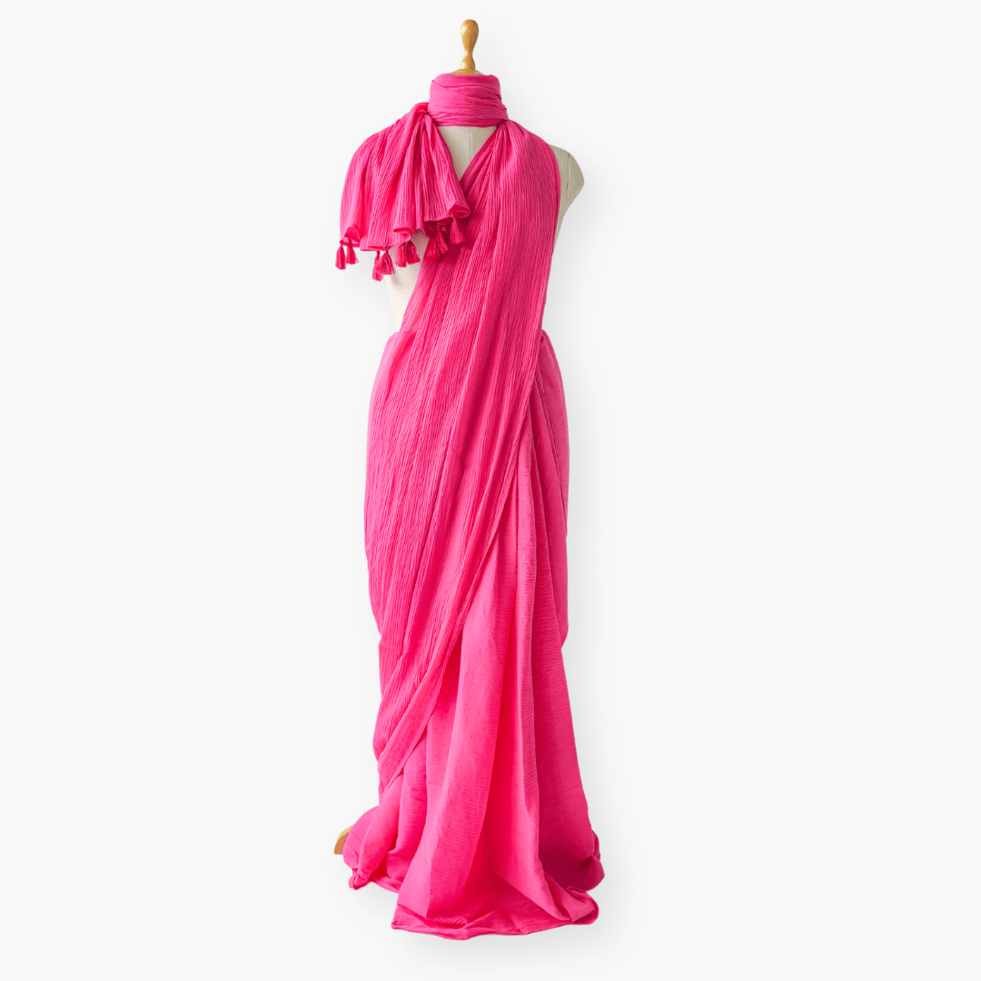 Mix Saree Saree Bright Pink Hand-Dyed Soft Cotton Wrinkle Saree