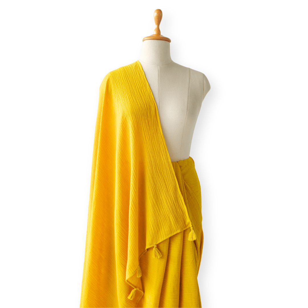 Mix Saree Saree Bright Yellow Hand-Dyed Soft Cotton Wrinkle Saree