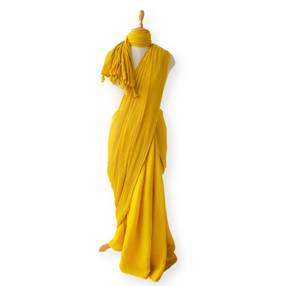 Mix Saree Saree Bright Yellow Hand-Dyed Soft Cotton Wrinkle Saree