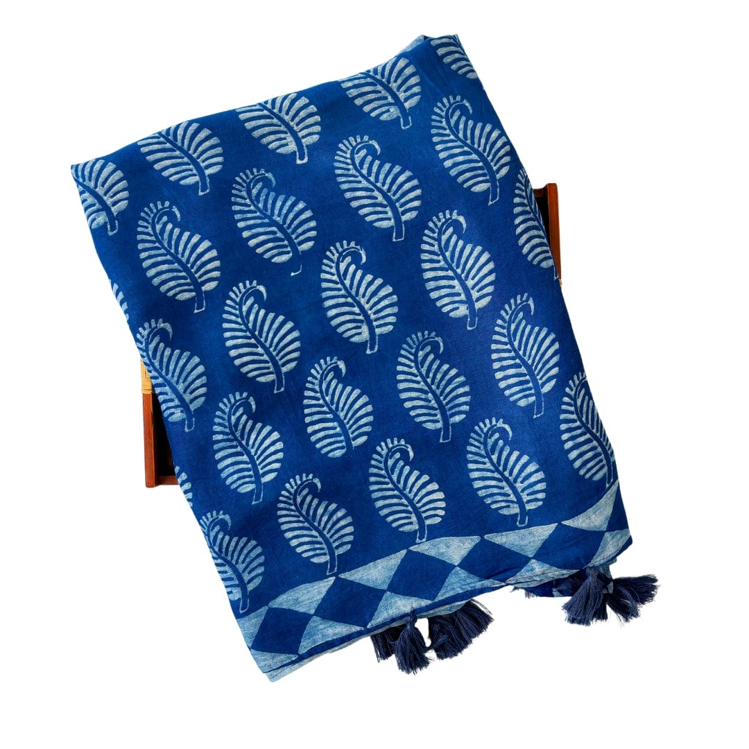 Mix Saree Saree Indigo Dabu Abstract Leaf Hand Block Printed Soft Munga Saree