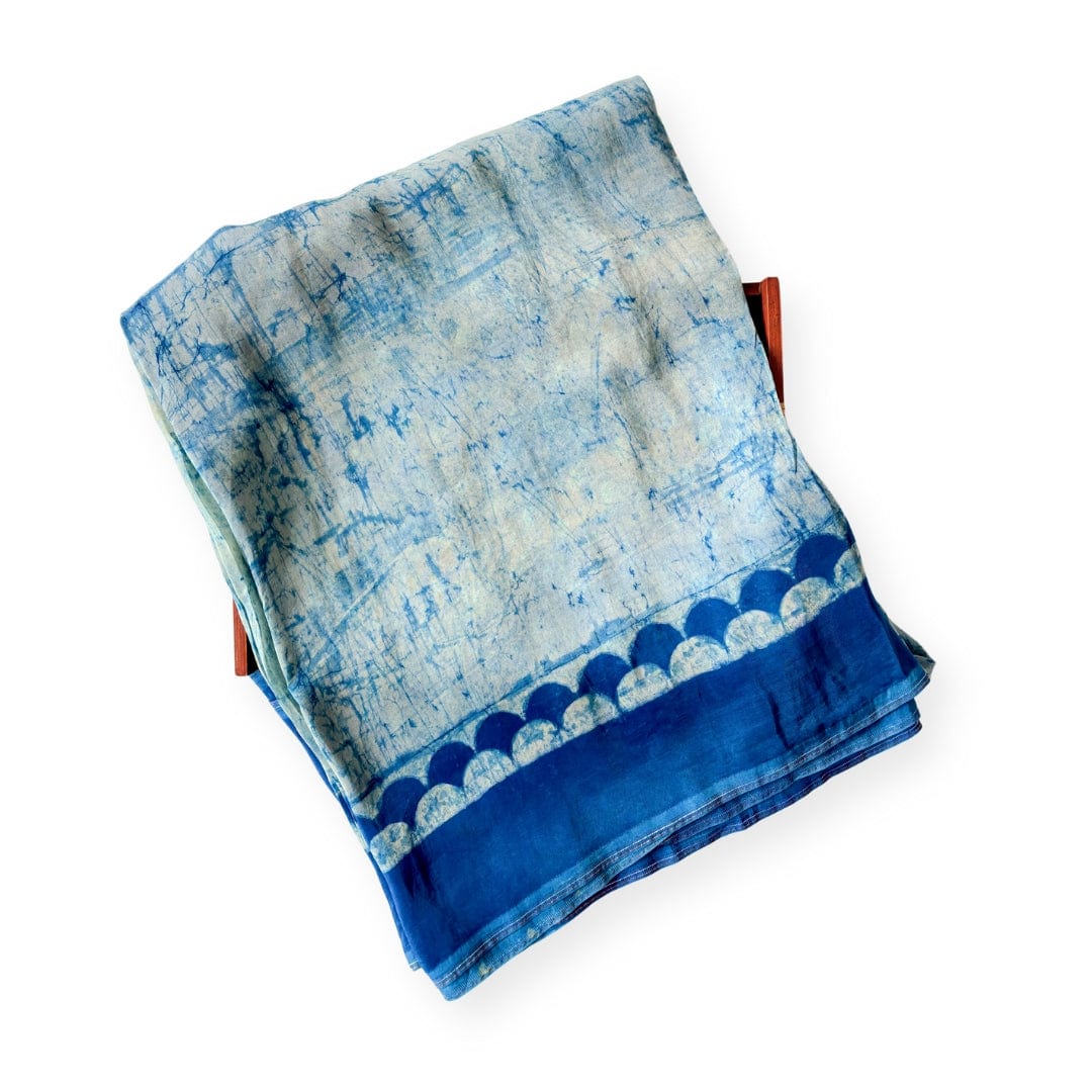 Mix Saree Saree Indigo Dabu Abstract Texture Hand Block Printed Habutai Silk Saree