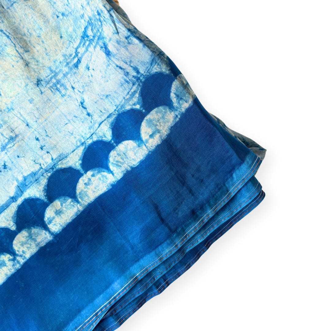 Mix Saree Saree Indigo Dabu Abstract Texture Hand Block Printed Habutai Silk Saree