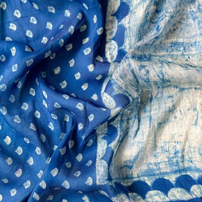 Mix Saree Saree Indigo Dabu Abstract Texture Hand Block Printed Habutai Silk Saree