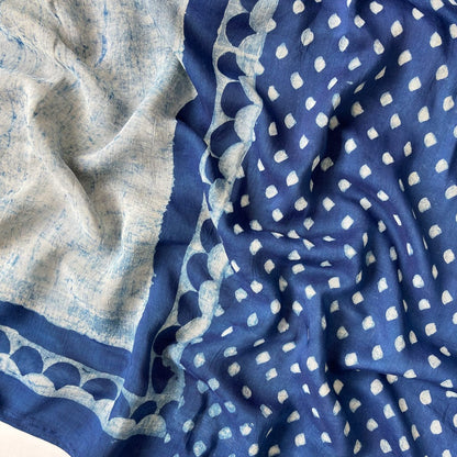 Mix Saree Saree Indigo Dabu Abstract Texture Hand Block Printed Soft Munga Saree