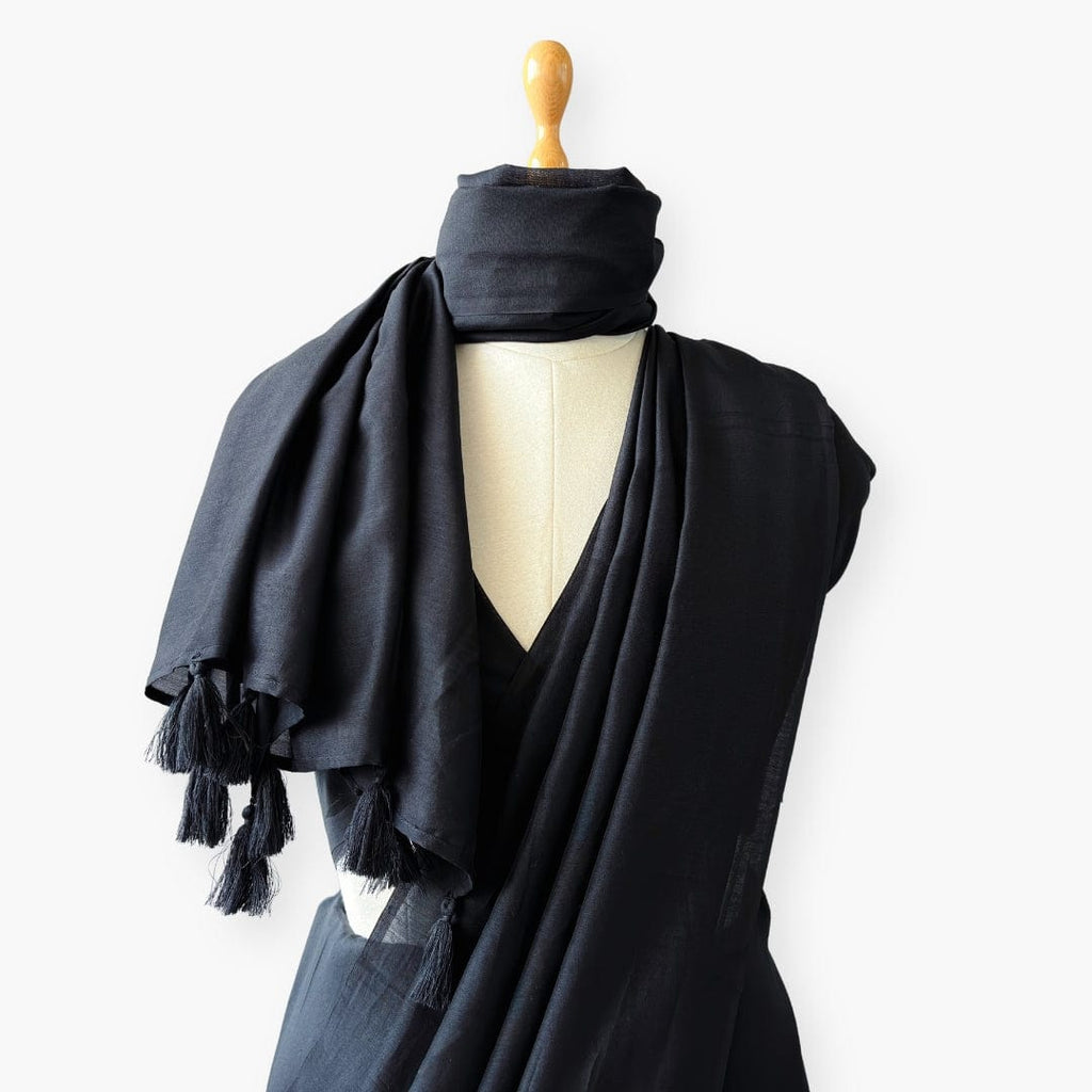 Mix Saree Saree Midnight Black Hand Dyed Pure Chanderi Saree