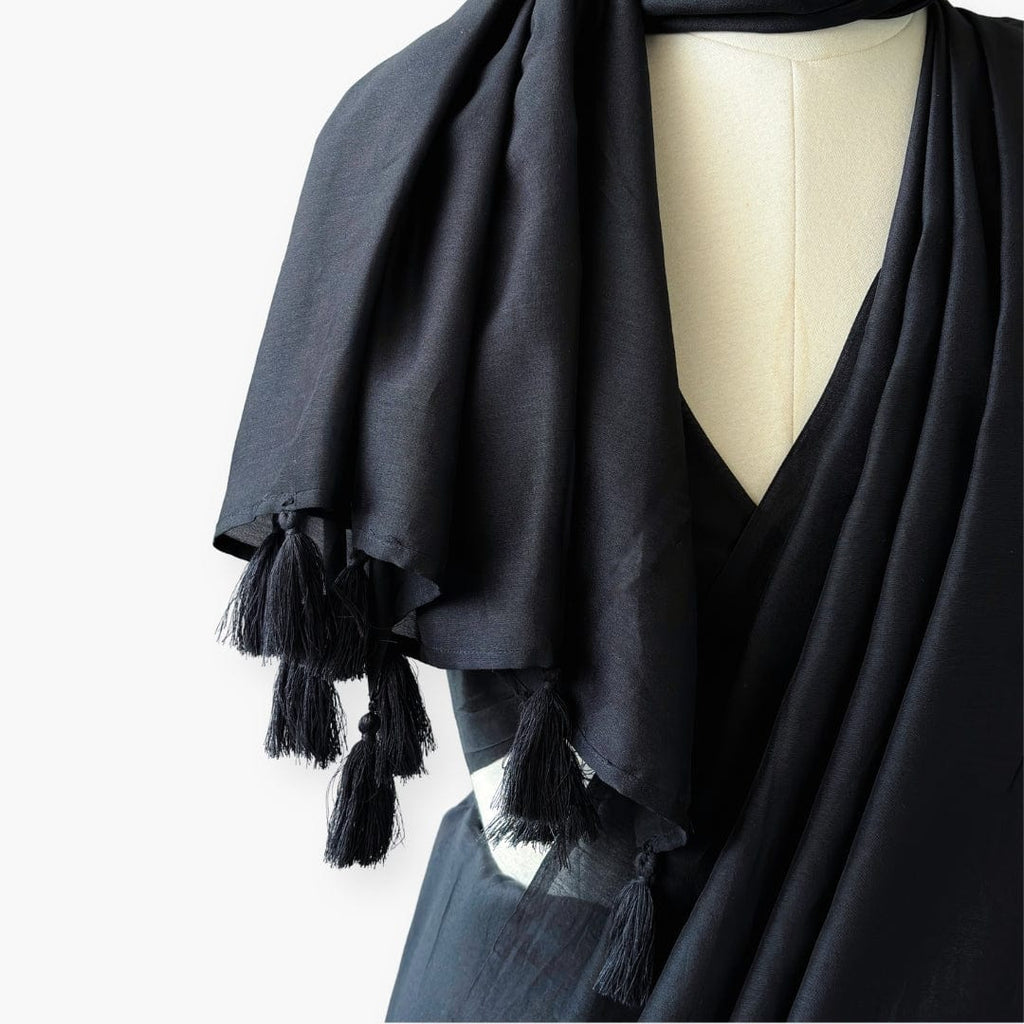 Mix Saree Saree Midnight Black Hand Dyed Pure Chanderi Saree