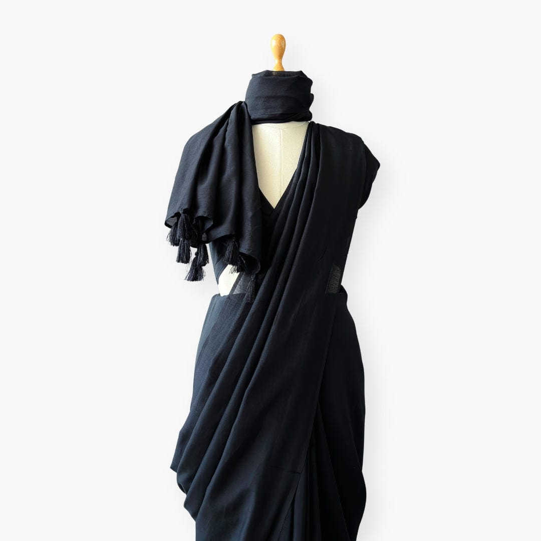 Mix Saree Saree Midnight Black Hand Dyed Pure Chanderi Saree