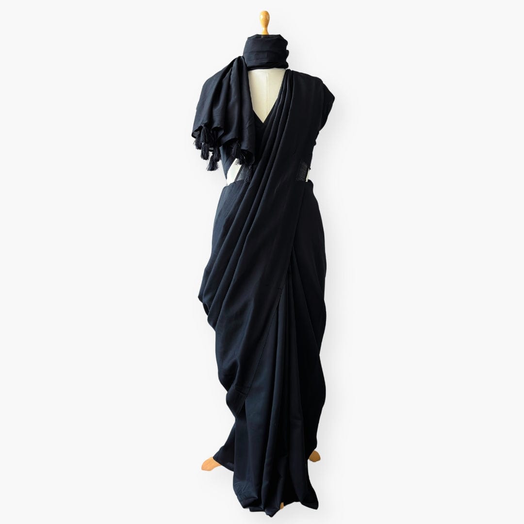 Mix Saree Saree Midnight Black Hand Dyed Pure Chanderi Saree