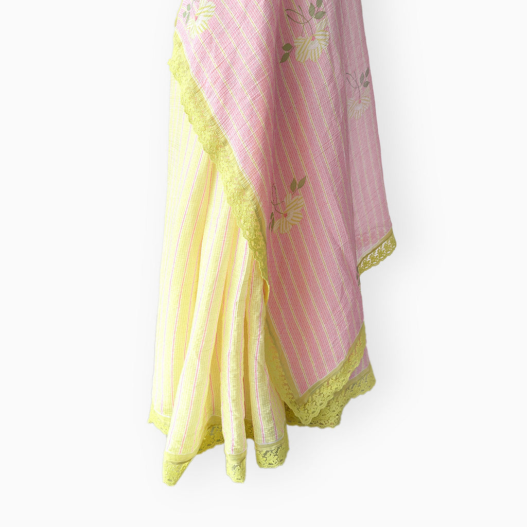Mul Chanderi Crush Saree Saree Blush Pink & Bright Yellow Mul Chanderi Crush Saree