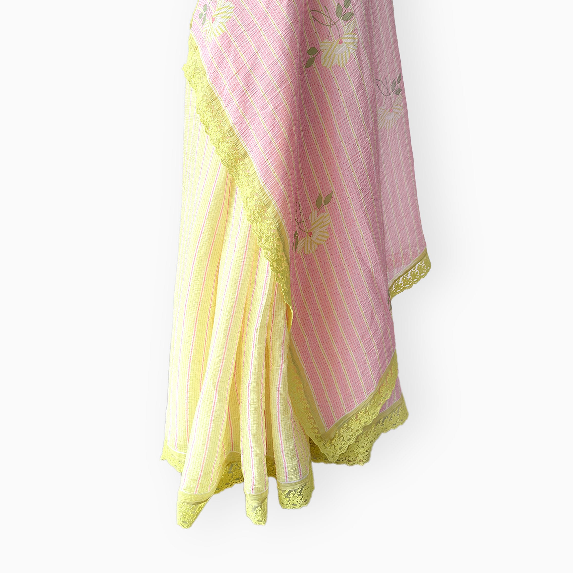 Mul Chanderi Crush Saree Saree Blush Pink & Bright Yellow Mul Chanderi Crush Saree