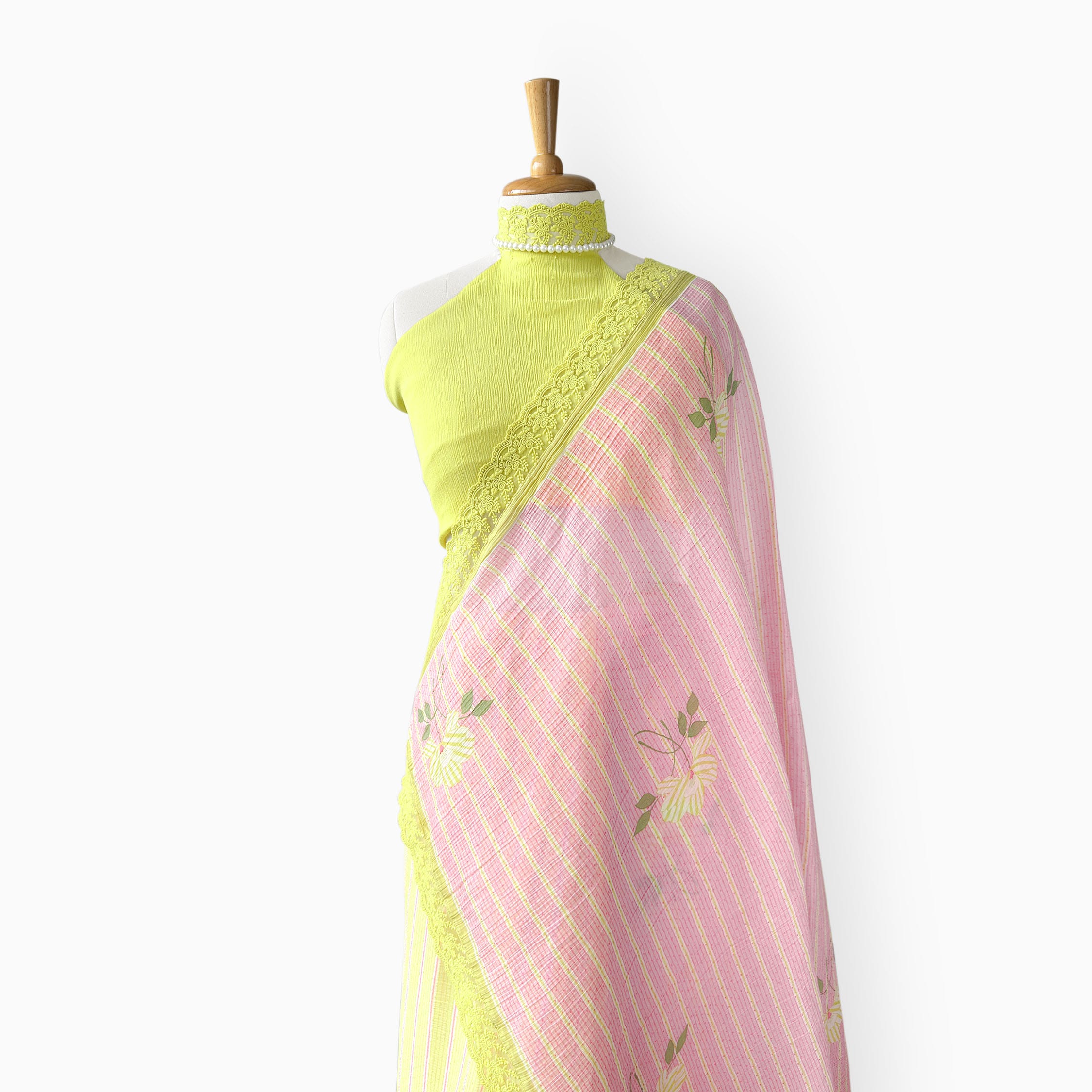 Mul Chanderi Crush Saree Saree Blush Pink & Bright Yellow Mul Chanderi Crush Saree