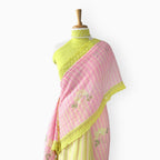 Mul Chanderi Crush Saree Saree Blush Pink & Bright Yellow Mul Chanderi Crush Saree