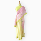 Mul Chanderi Crush Saree Saree Blush Pink & Bright Yellow Mul Chanderi Crush Saree