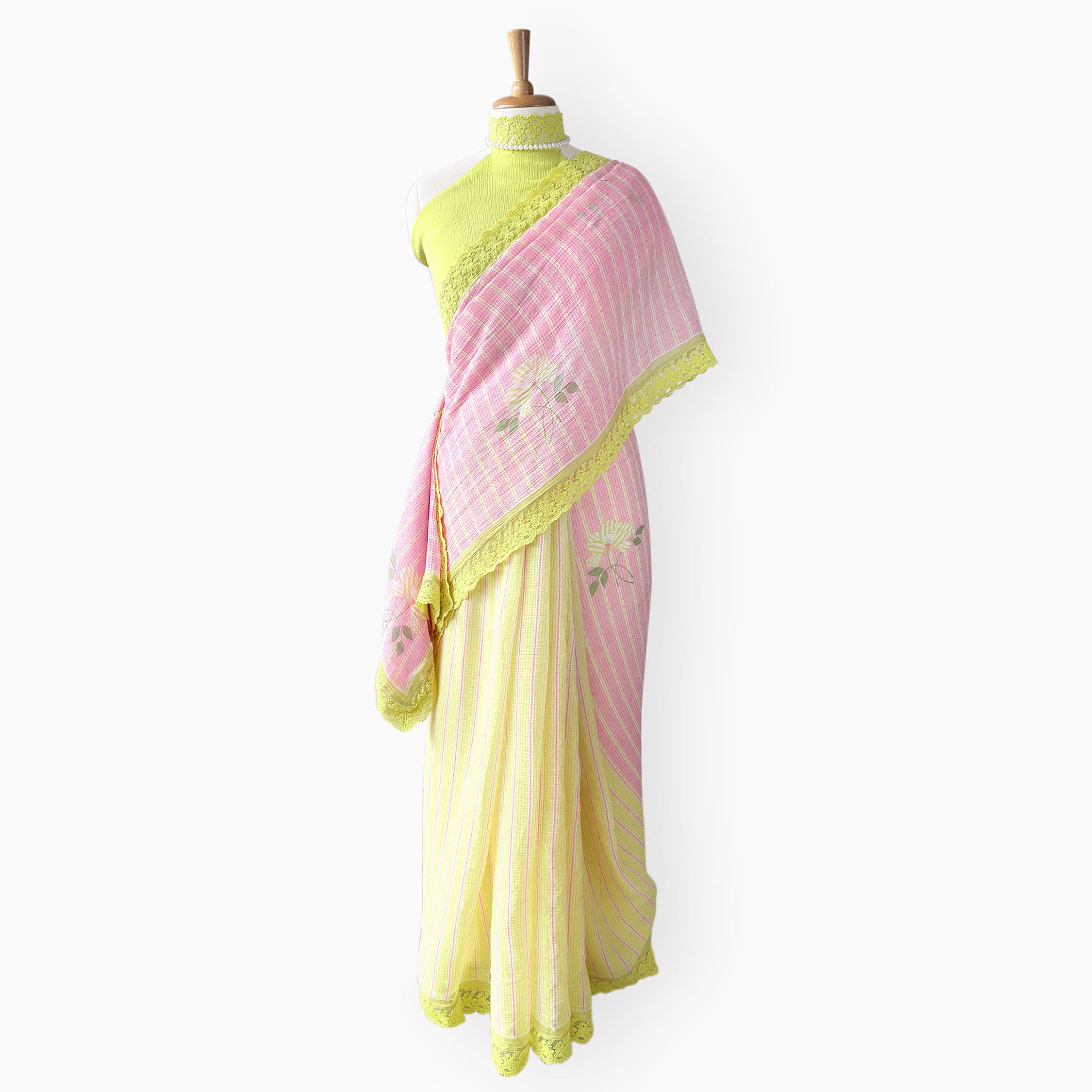 Mul Chanderi Crush Saree Saree Blush Pink & Bright Yellow Mul Chanderi Crush Saree